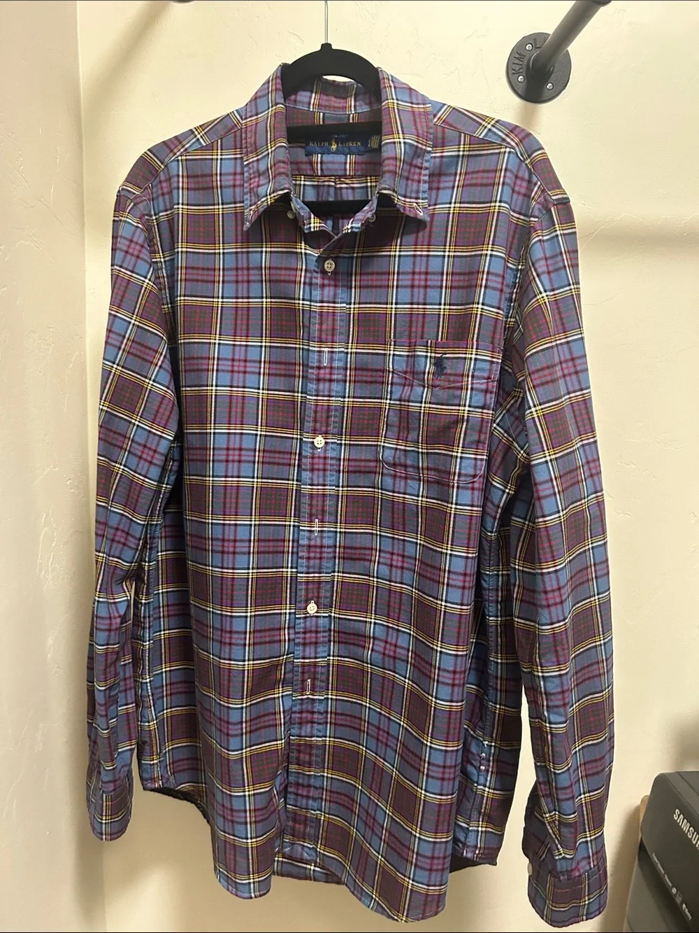 Ralph Lauren Men’s Plaid Button-Down Shirt - Blue, Burgundy & Yellow